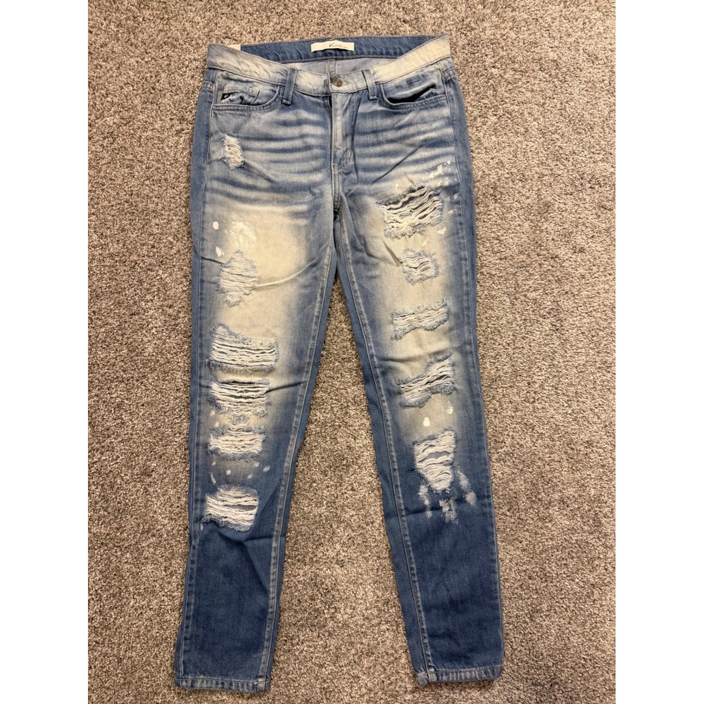 KanCan Jeans Womens 25 Blue BK1030 Distressed Skinny Ripped Paint Splatter USA